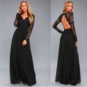Lulu's Awaken My Love Black Long Sleeve Lace Maxi Dress Sz S NWT